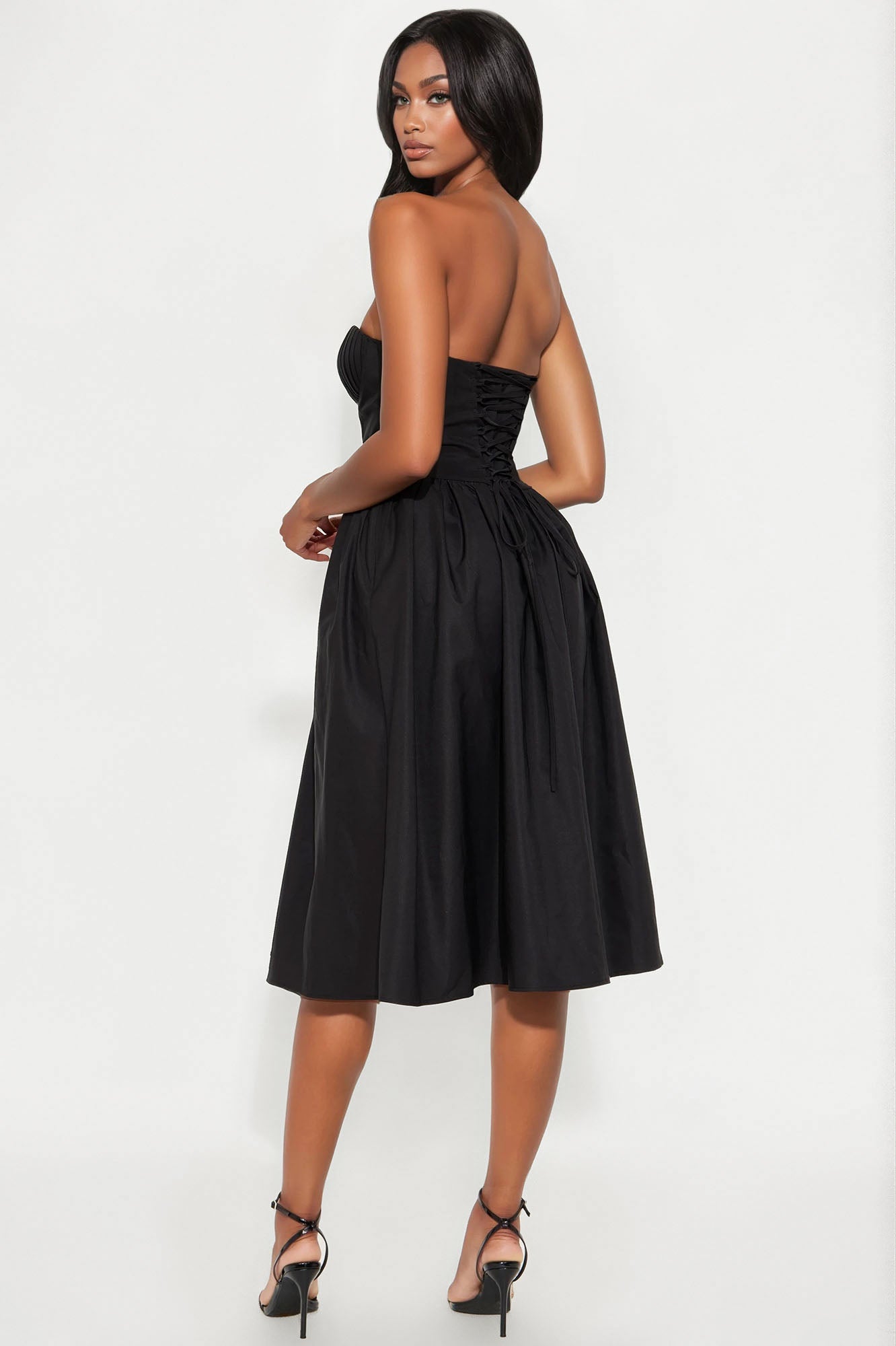 Mademoiselle Satin Midi Dress - Black