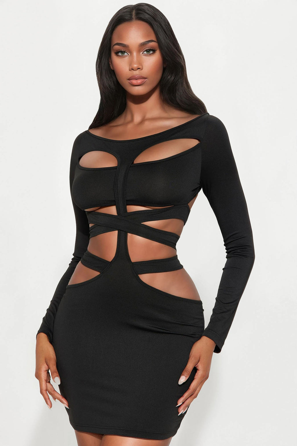 Crazy Nights Long Sleeve Mini Dress - Black