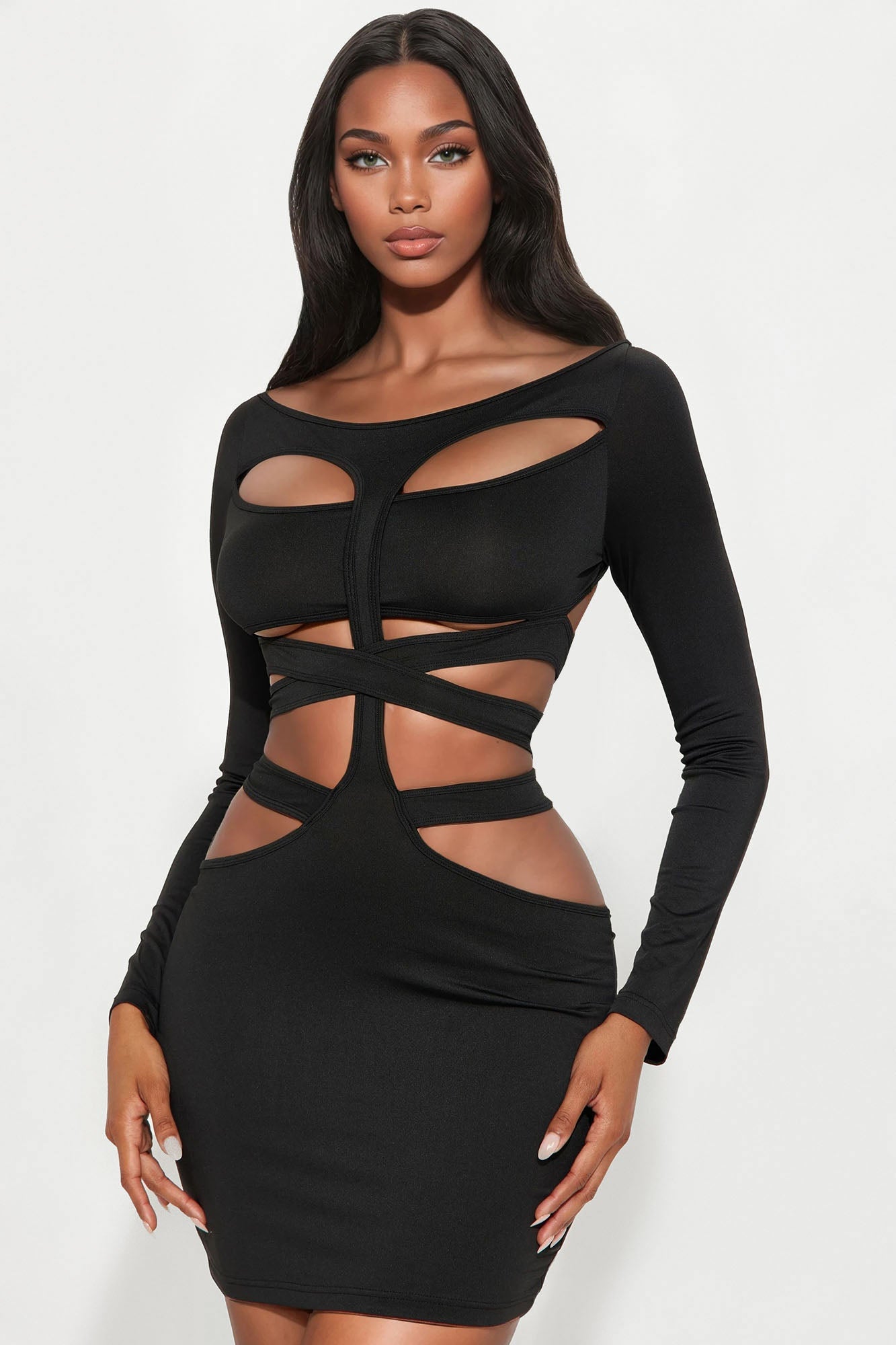 Crazy Nights Long Sleeve Mini Dress - Black