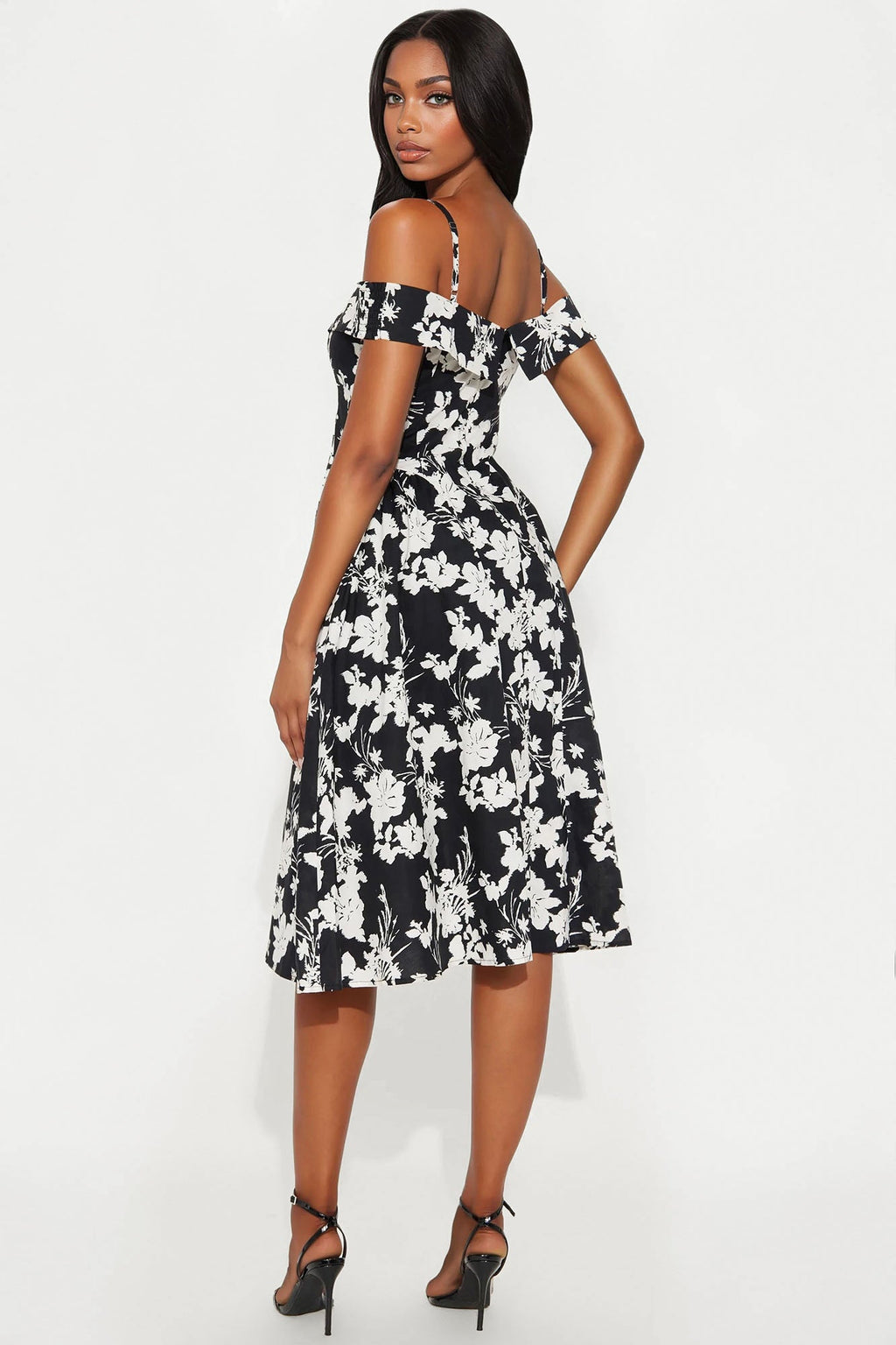 Well Wishes Floral Poplin Midi Dress - Black/White