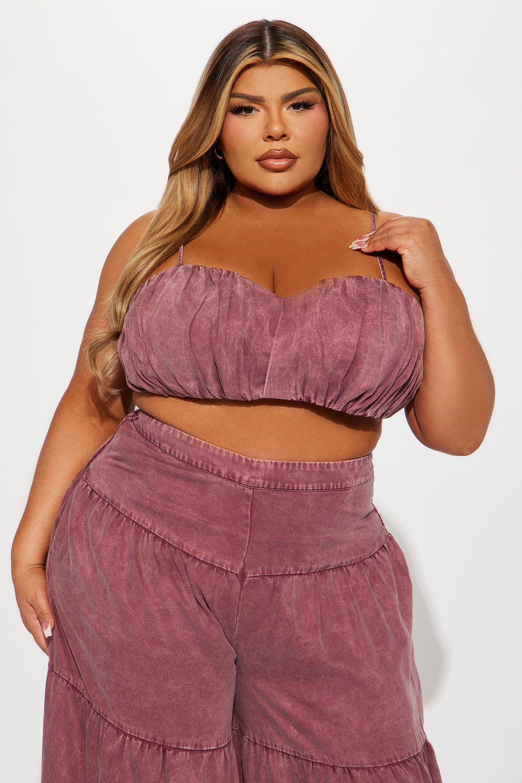 Olivia Washed Pant Set - Burgundy