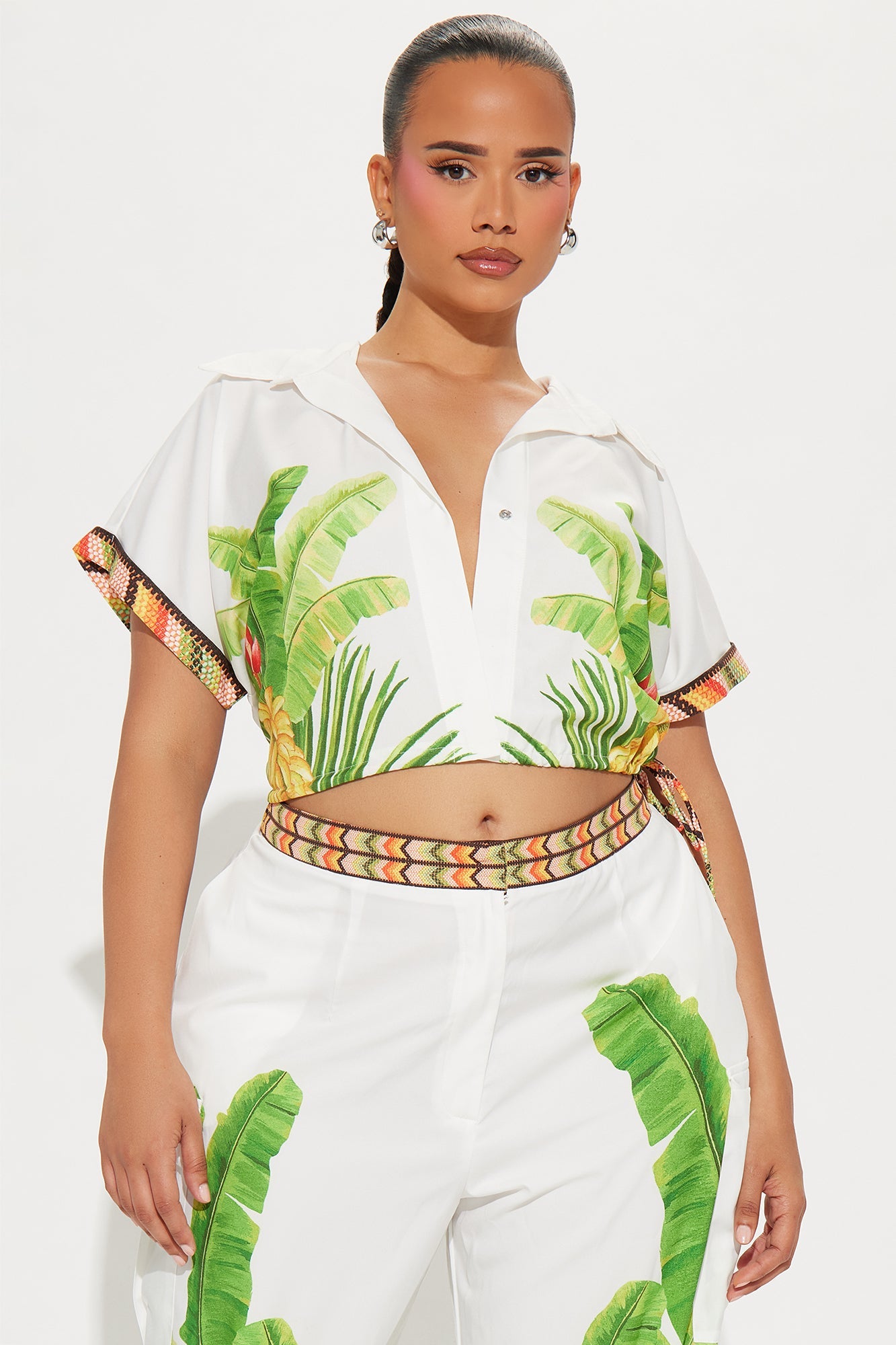 Tropical Oasis Satin Jogger Set - White/combo
