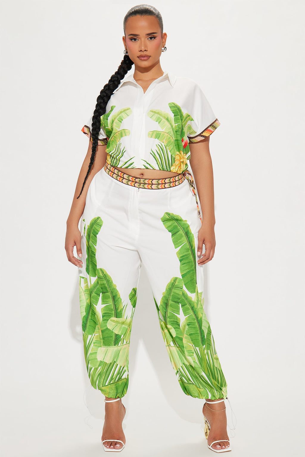 Tropical Oasis Satin Jogger Set - White/combo