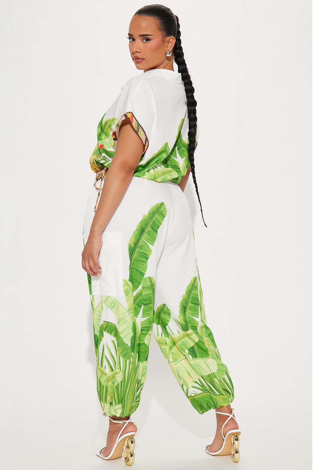 Tropical Oasis Satin Jogger Set - White/combo