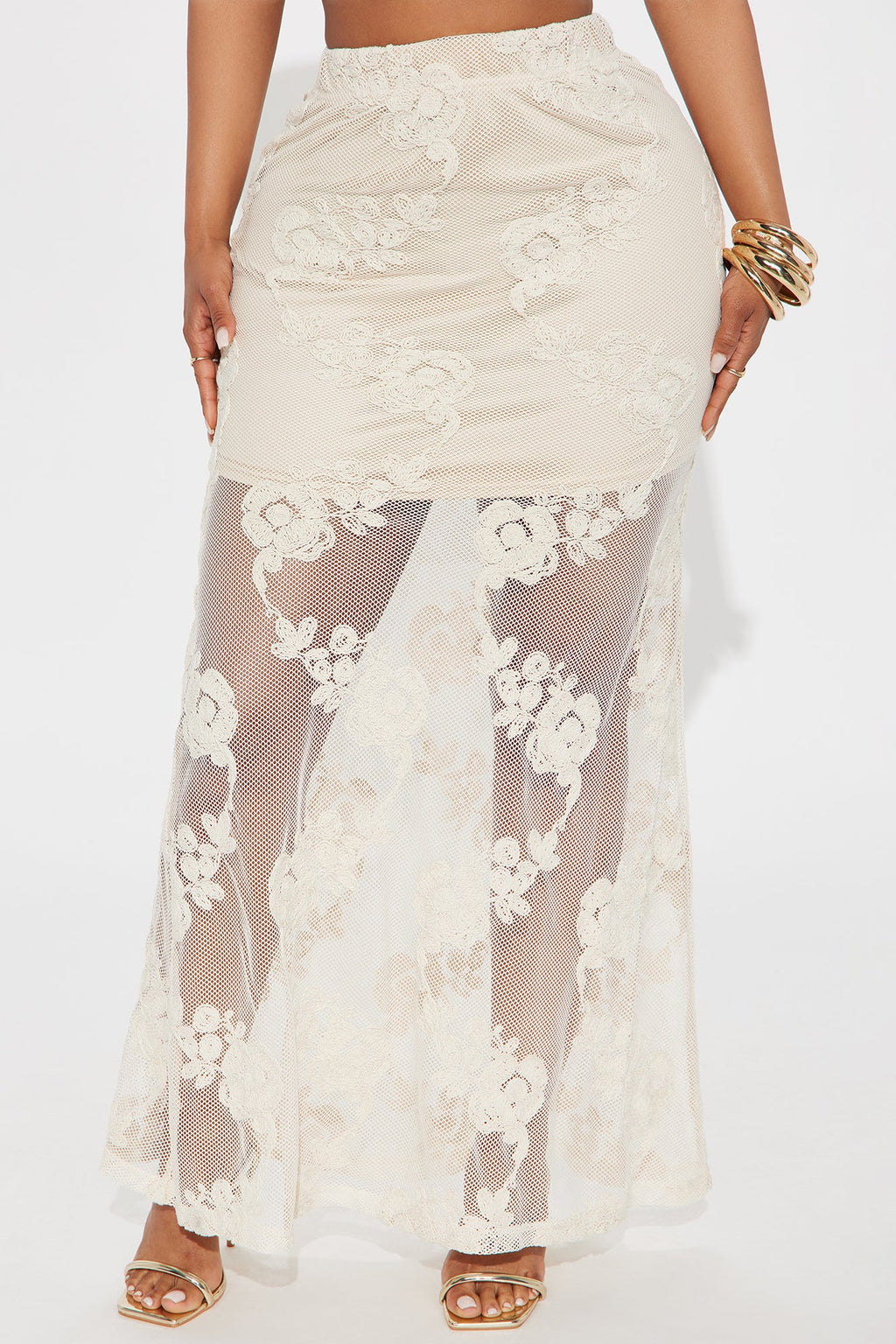 Vacation Vibes Embroidered Crochet Maxi Skirt - Natural