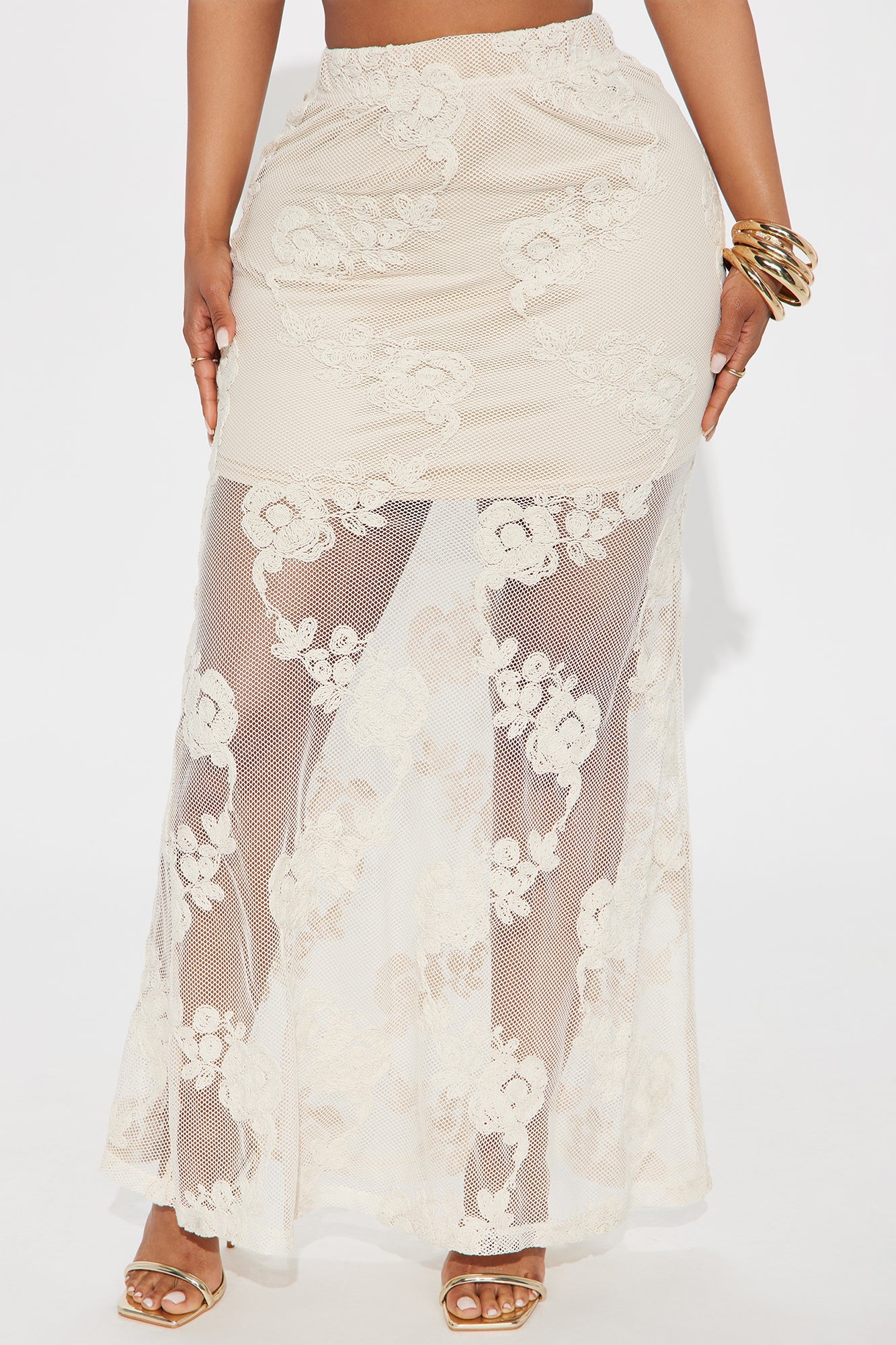 Vacation Vibes Embroidered Crochet Maxi Skirt - Natural