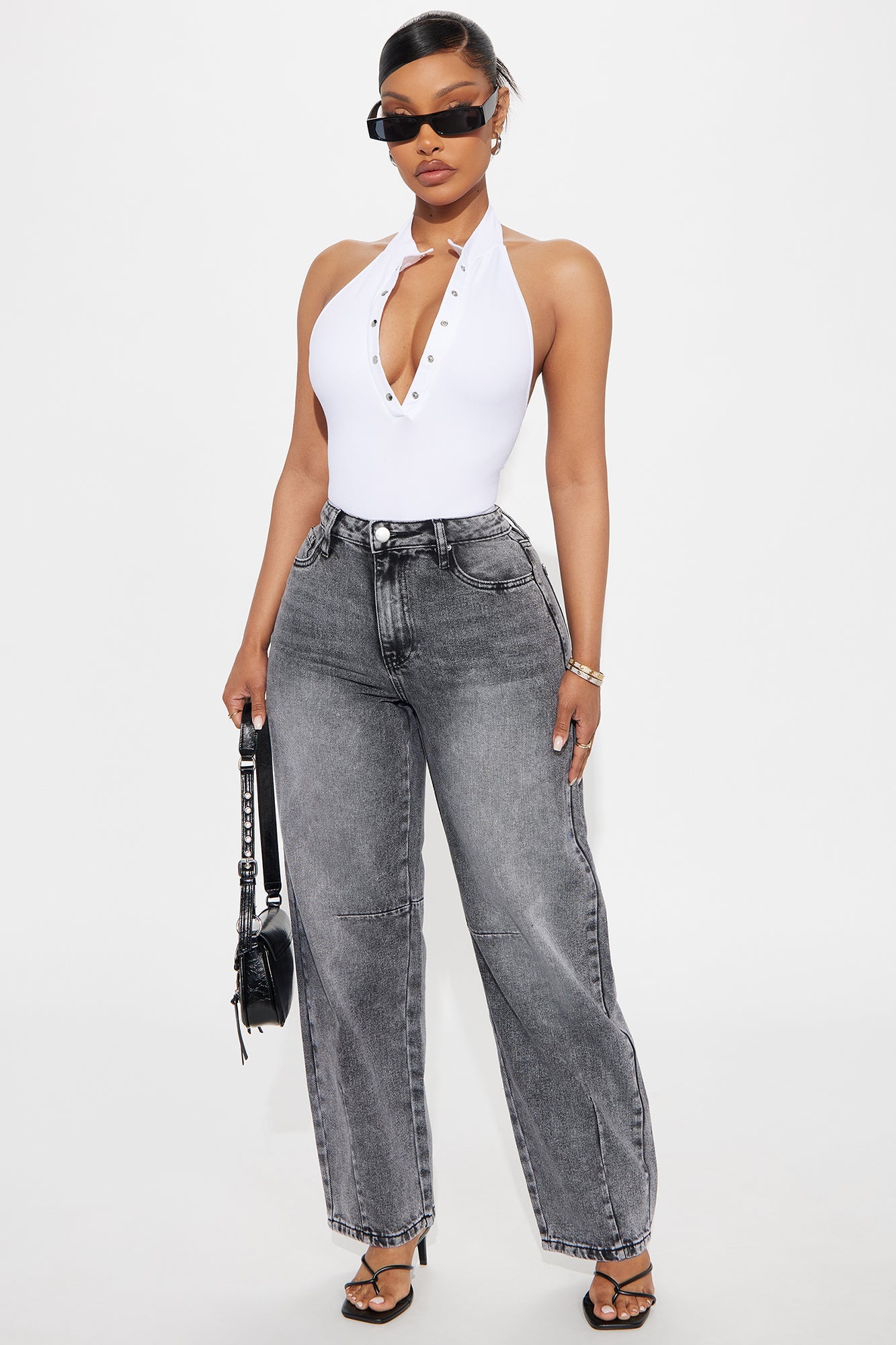 Babette Baggy Barrel Leg Jeans - Grey