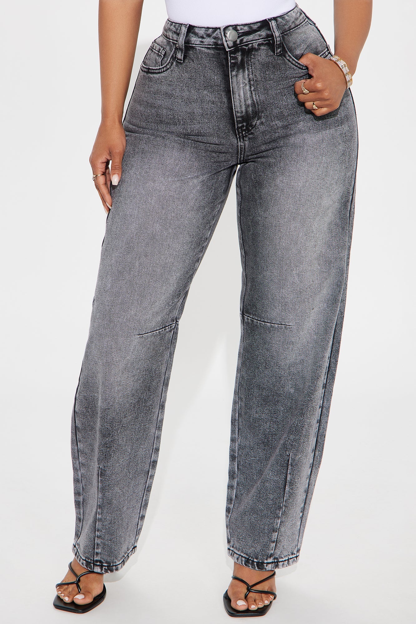 Babette Baggy Barrel Leg Jeans - Grey