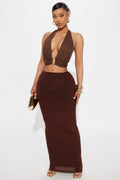 Alessandra Ruched Bodycon Maxi Skirt - Chocolate