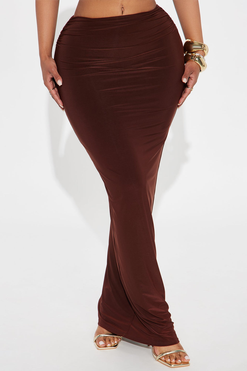 Alessandra Ruched Bodycon Maxi Skirt - Chocolate