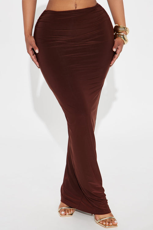 Alessandra Ruched Bodycon Maxi Skirt - Chocolate