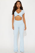 Pilates Princess Bow Flare Leg Pant Set - Light Blue