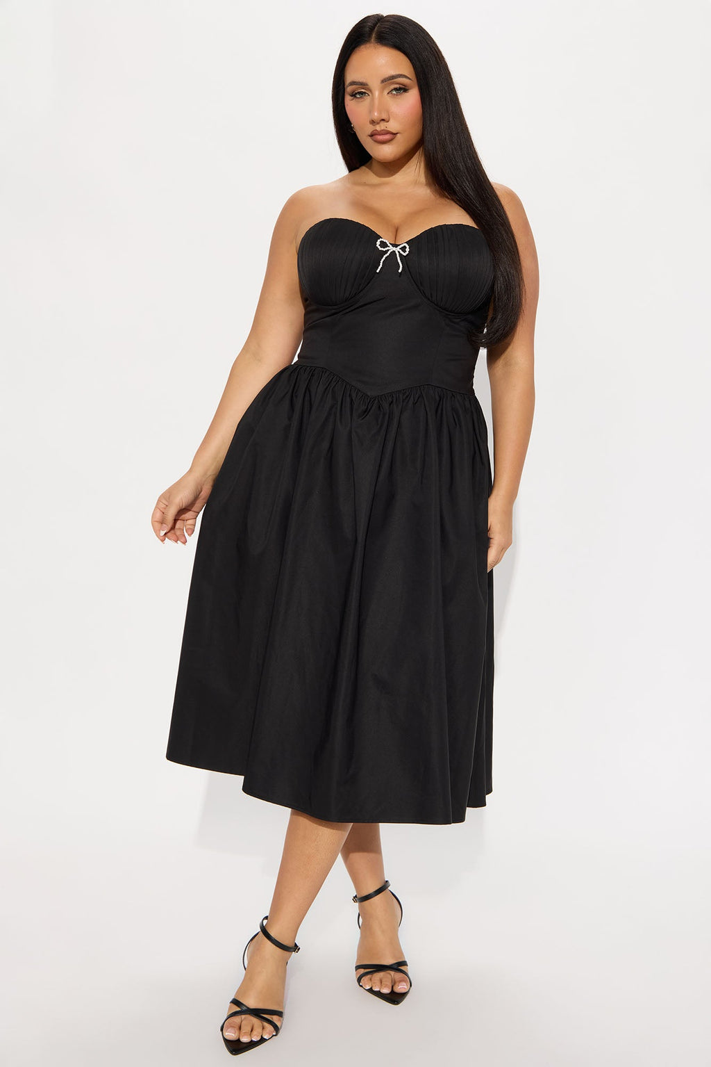 Mademoiselle Satin Midi Dress - Black