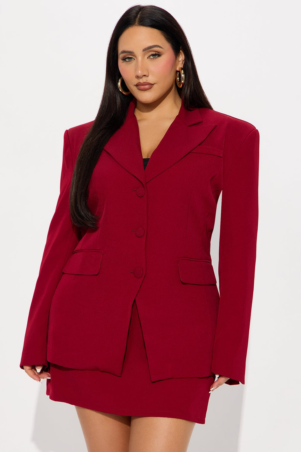 Business Time Blazer Skirt Set - Red