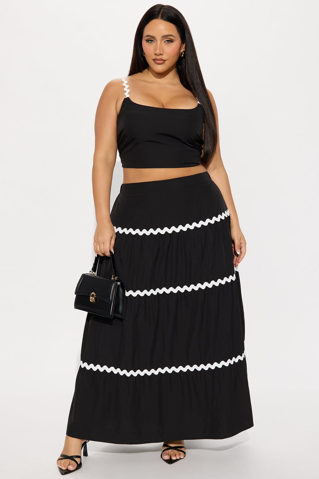 Celina Maxi Skirt Set - Black/White