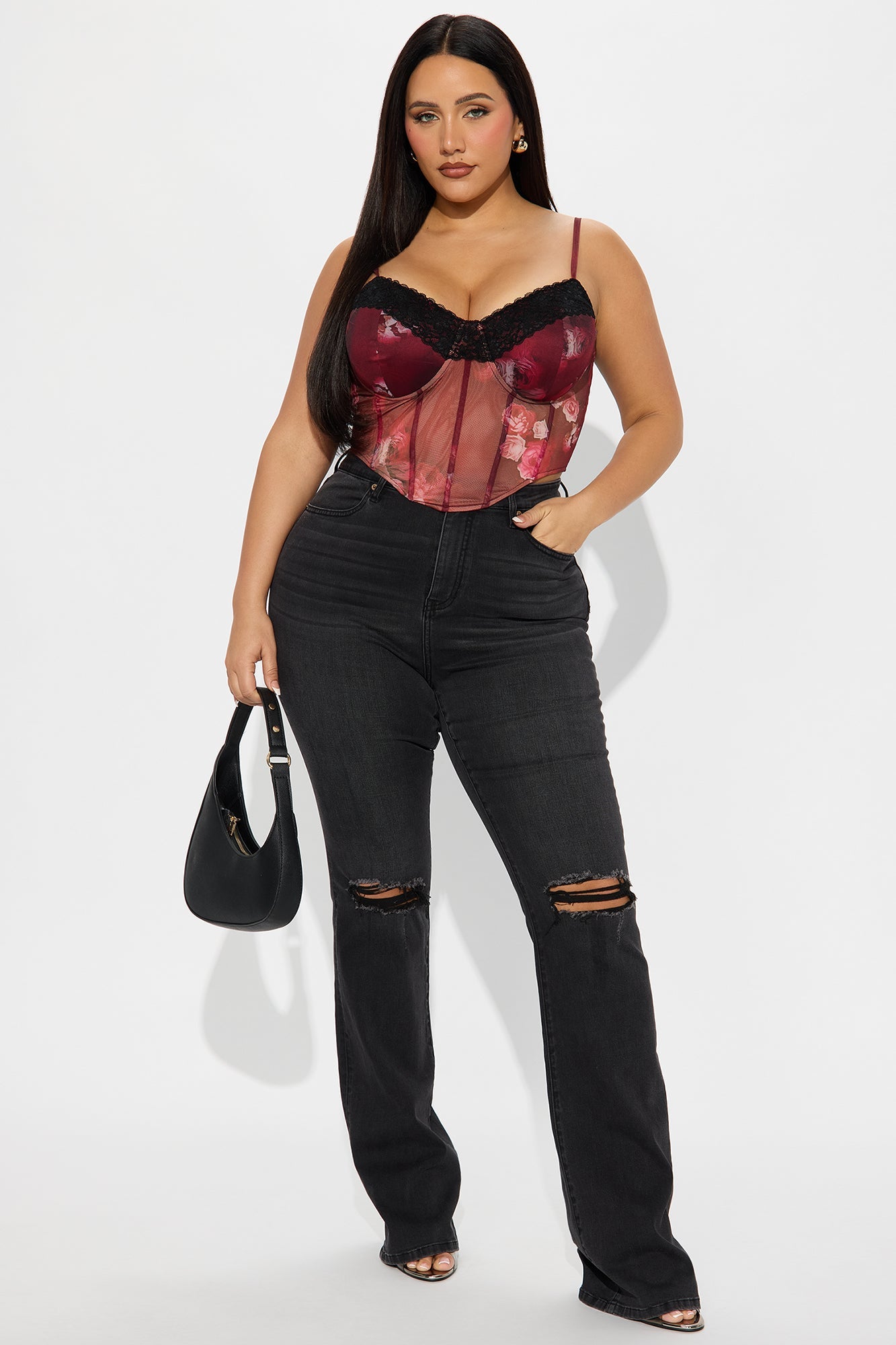 Tall Jessie Mid Rise Distressed Bootcut Jean - Black