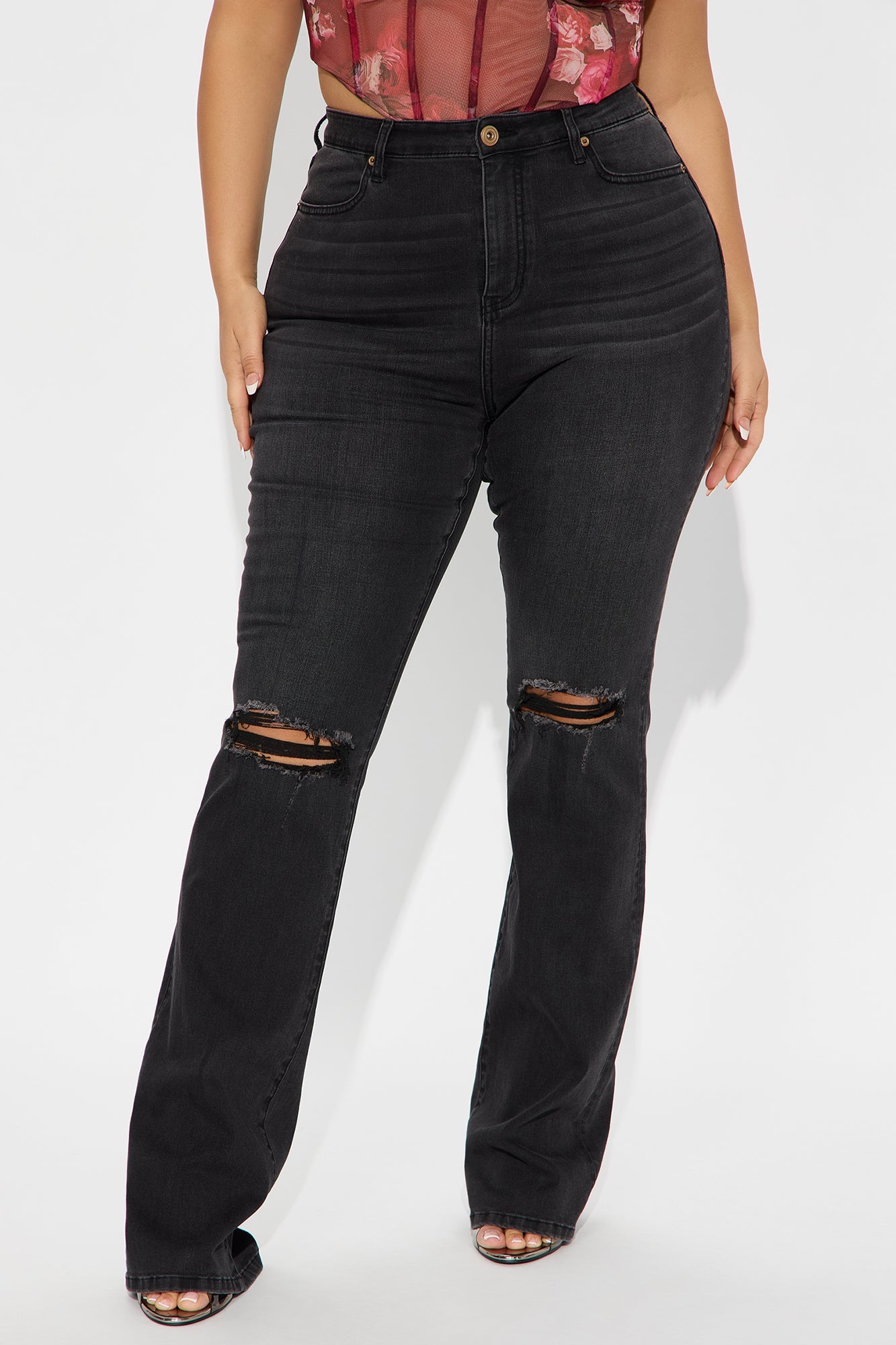 Tall Jessie Mid Rise Distressed Bootcut Jean - Black