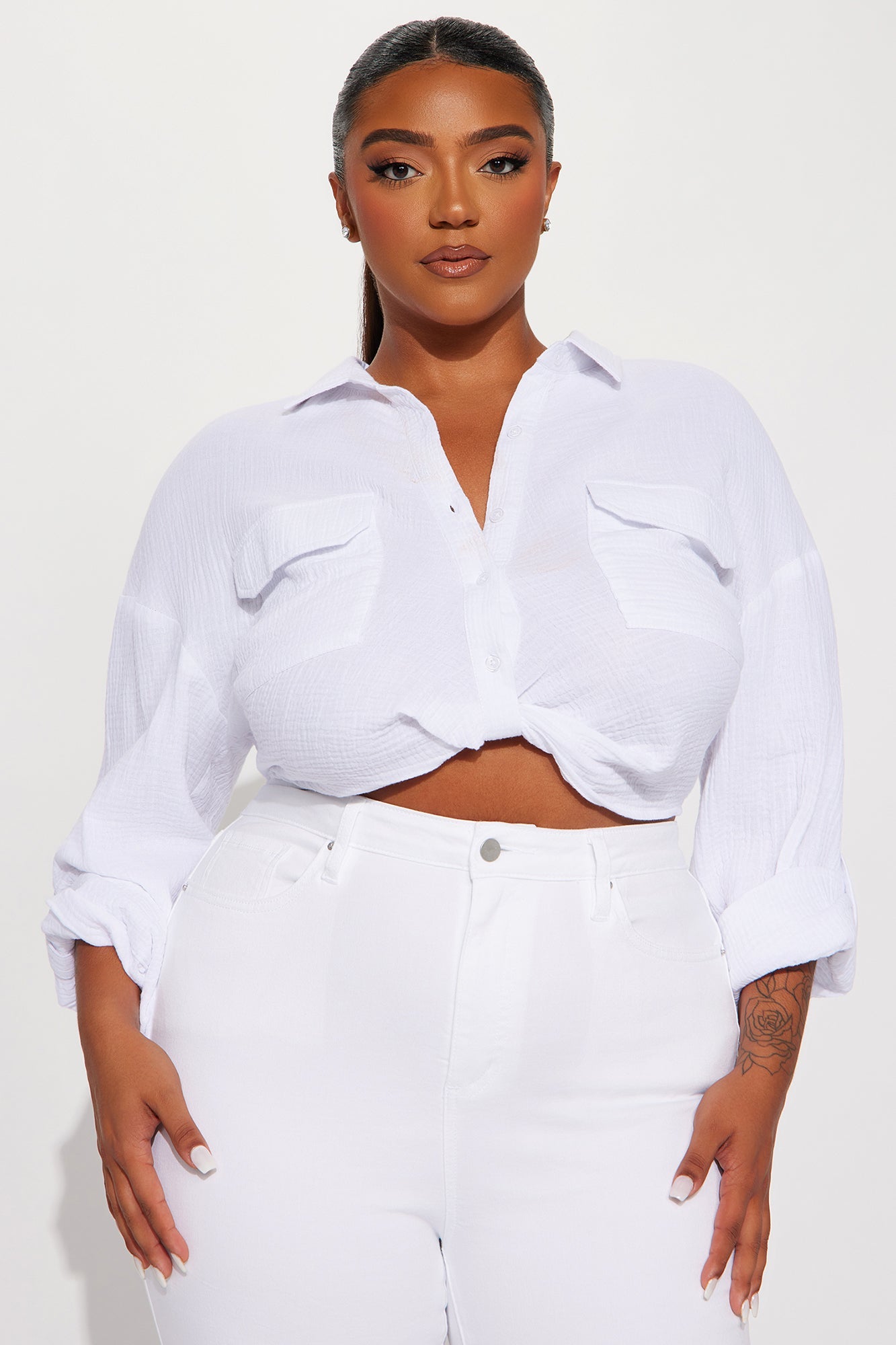 Deja Twist Front Cropped Gauze Shirt - White