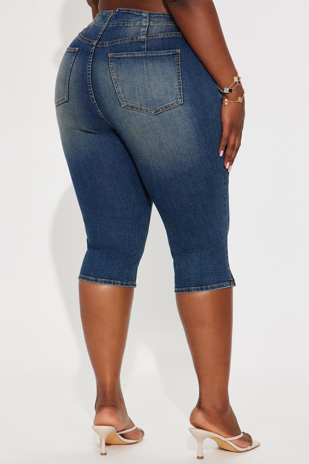Leveled Up Lace Up Stretch Denim Capris - Dark Wash