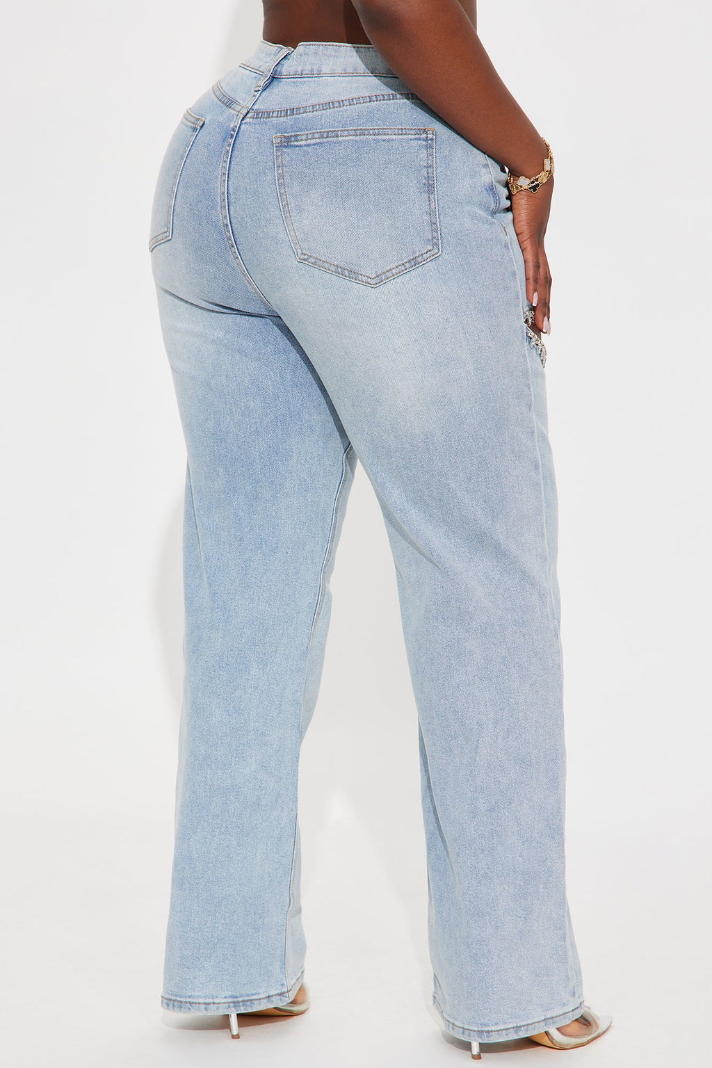 You Belong With Me Stretch Embellished Straight Leg Jeans - Light Wash