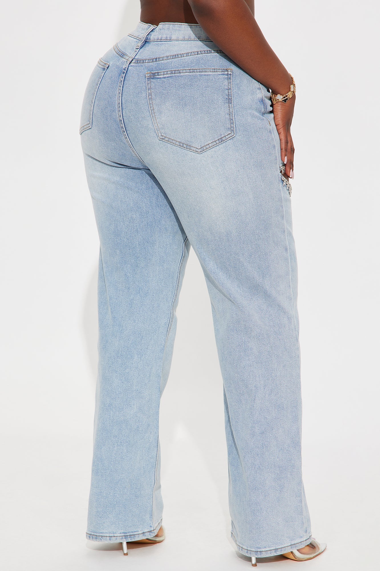 You Belong With Me Stretch Embellished Straight Leg Jeans - Light Wash