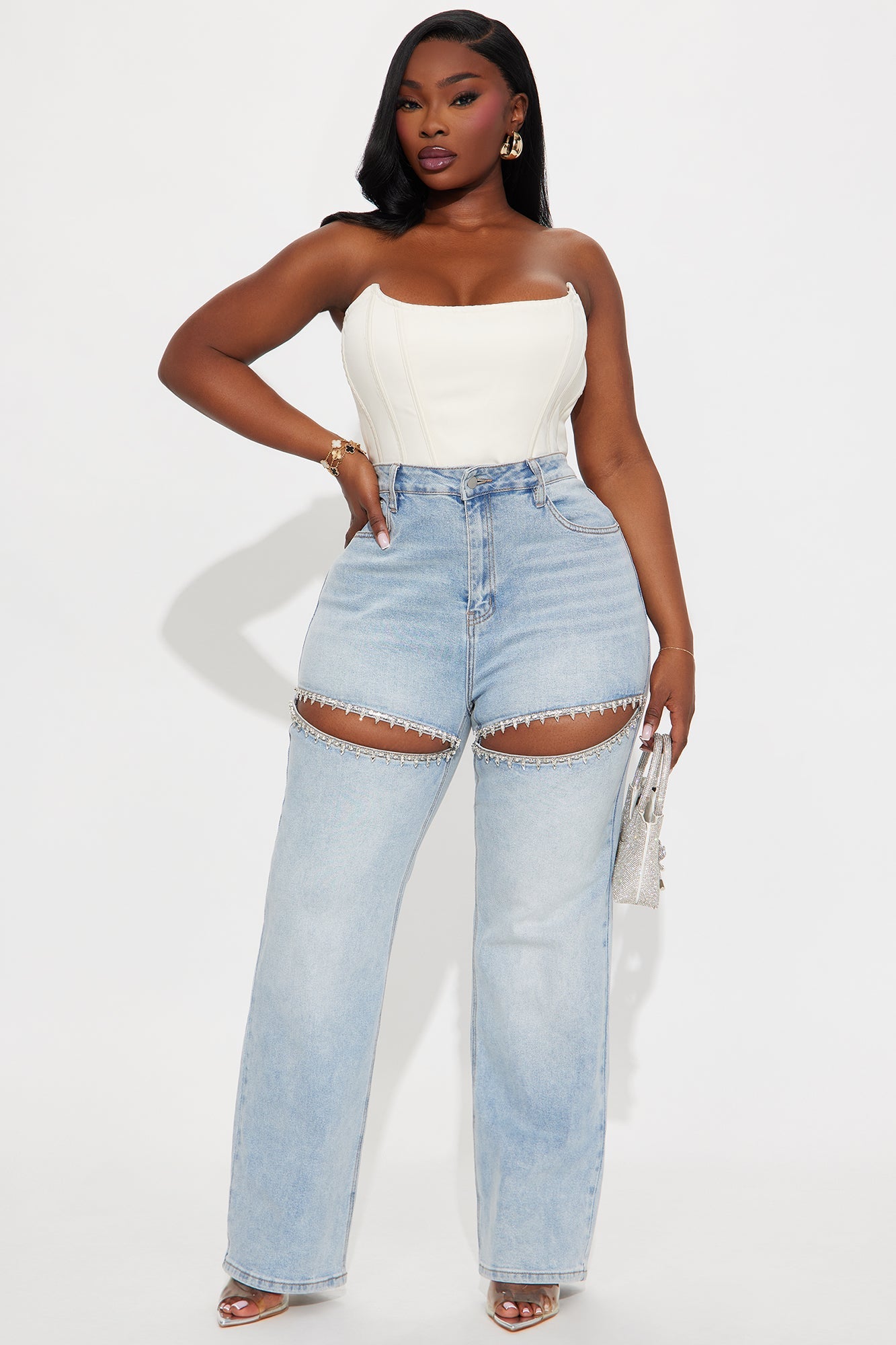 You Belong With Me Stretch Embellished Straight Leg Jeans - Light Wash