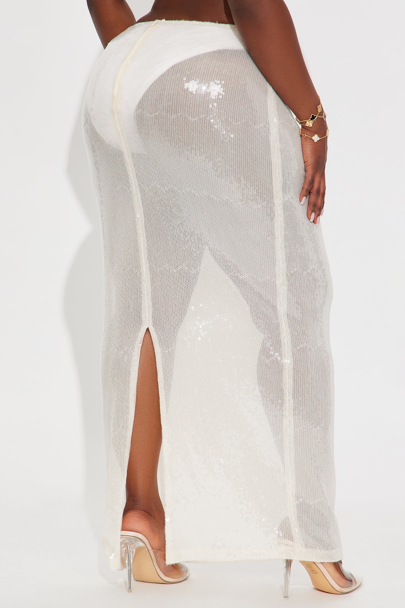 Delilah Sheer Sequin Maxi Skirt - Ivory
