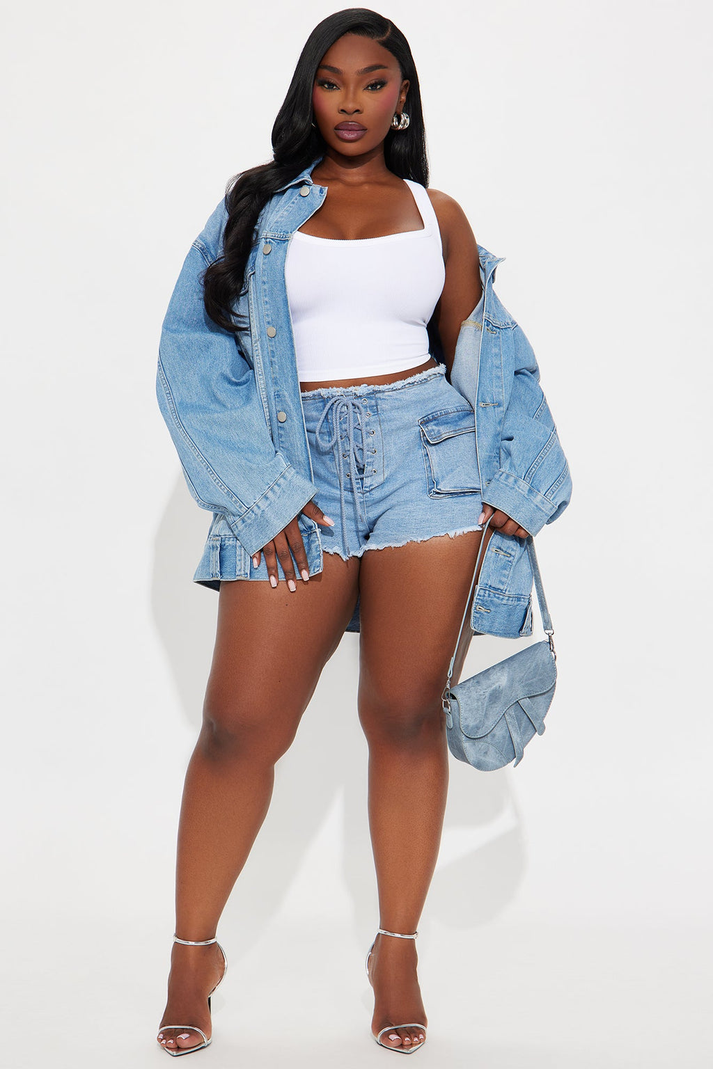 Lucky Lace Up Stretch Denim Shorts - Light Wash