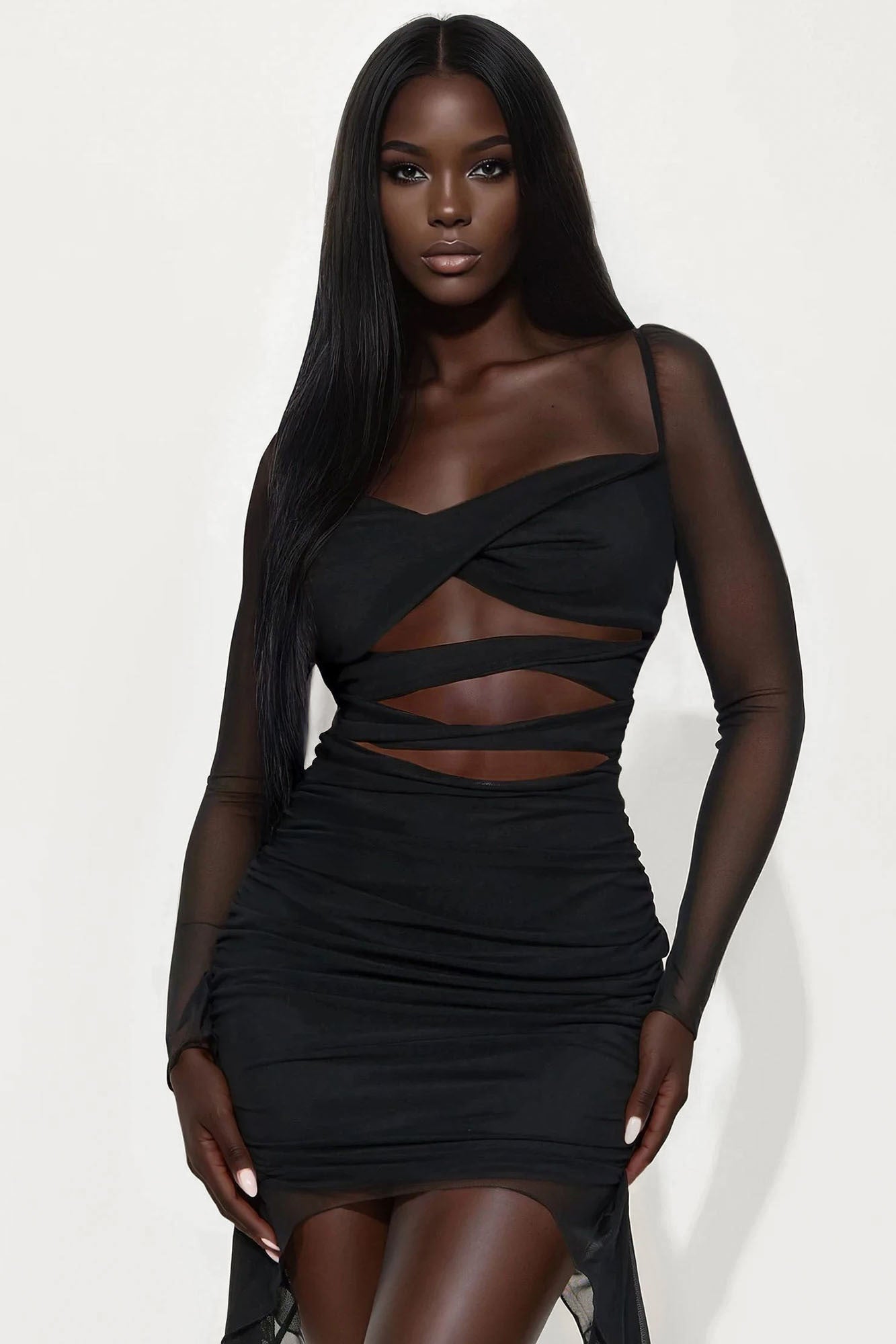 Michelle Mesh Mini Dress - Black