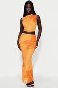 Orchid Vibes Mesh Tank Top and Skirt Set - Orange/combo