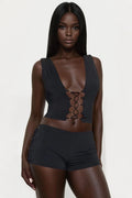 Sexy Stunner Lace Up Micro Short Set - Black
