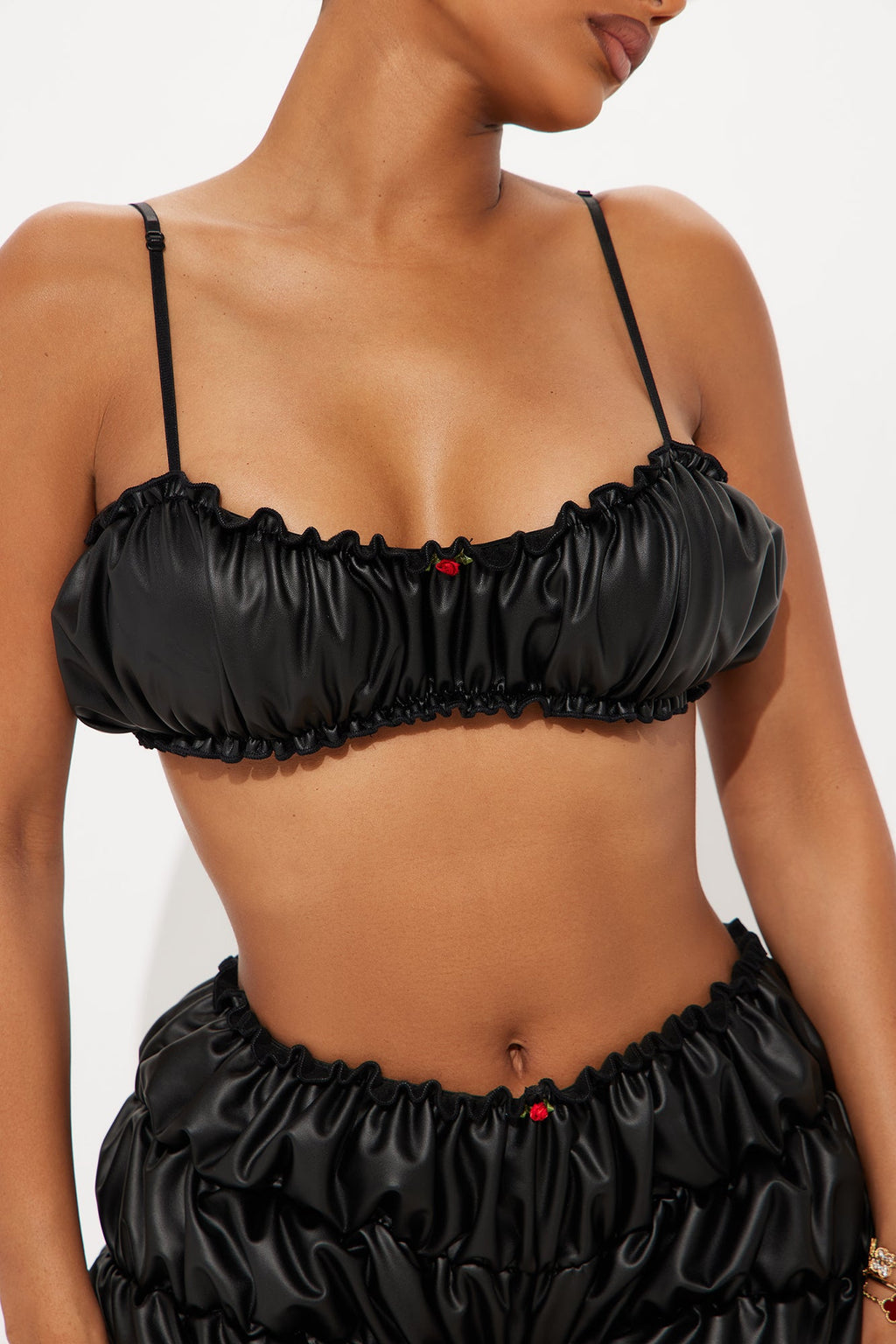 Santana Faux Leather Short Set - Black