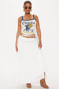 Jasinda Belted Tiered Gauze Midi Skirt - White