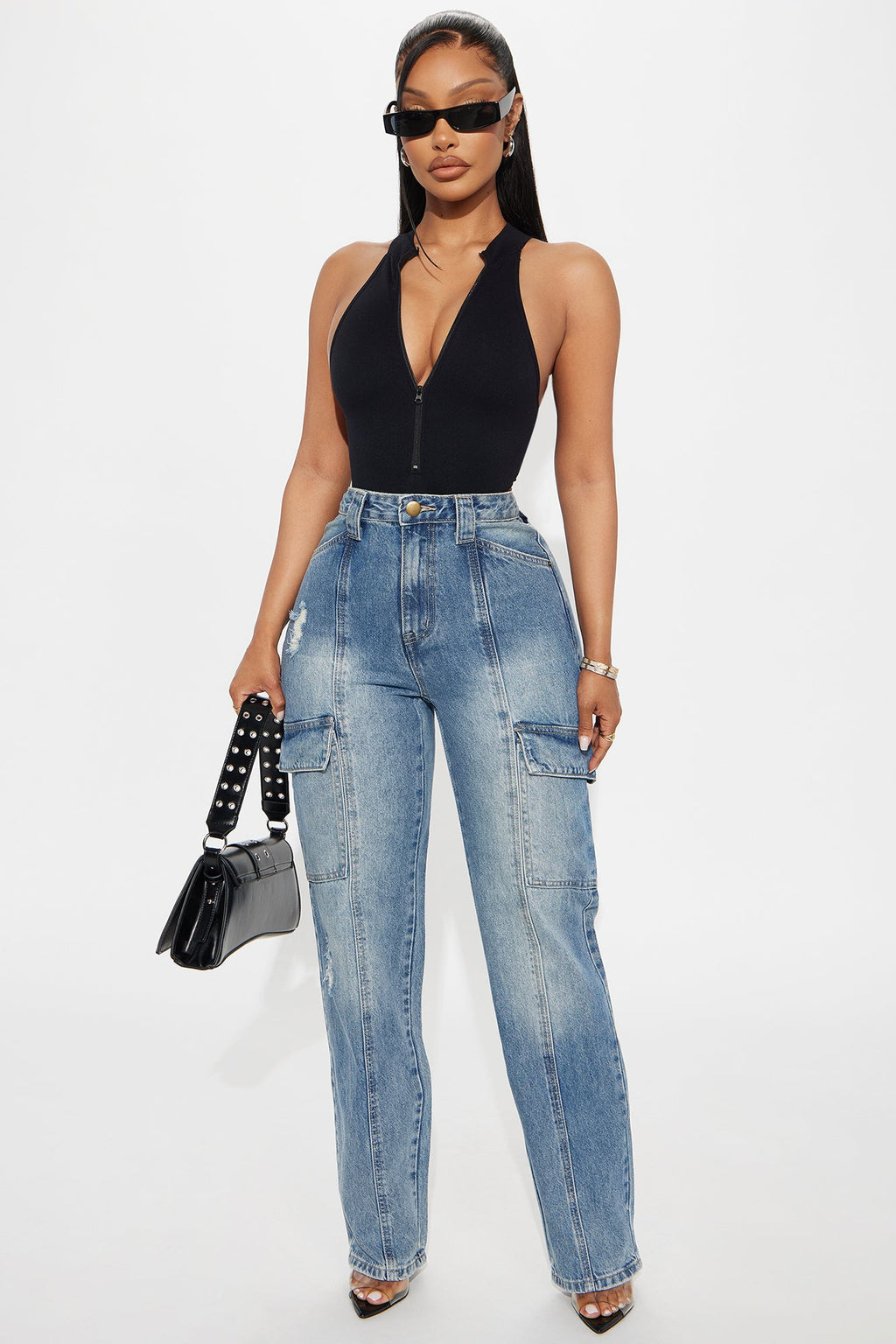 What It Seams Loose Cargo Jeans - Medium Wash