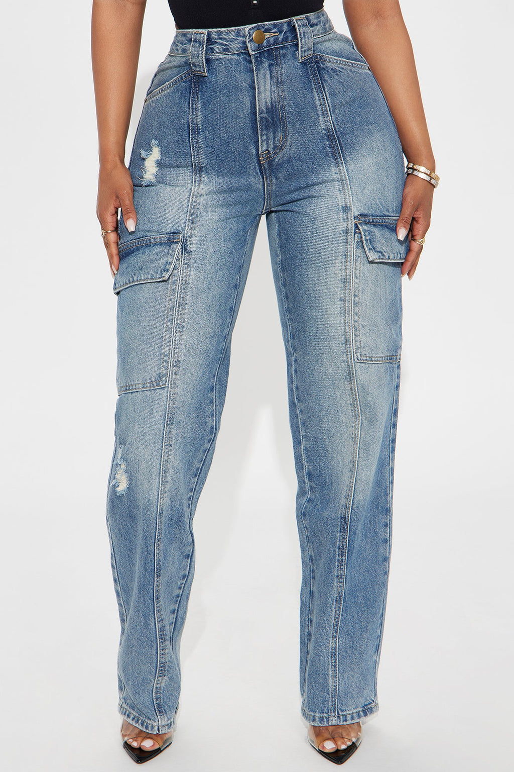 What It Seams Loose Cargo Jeans - Medium Wash