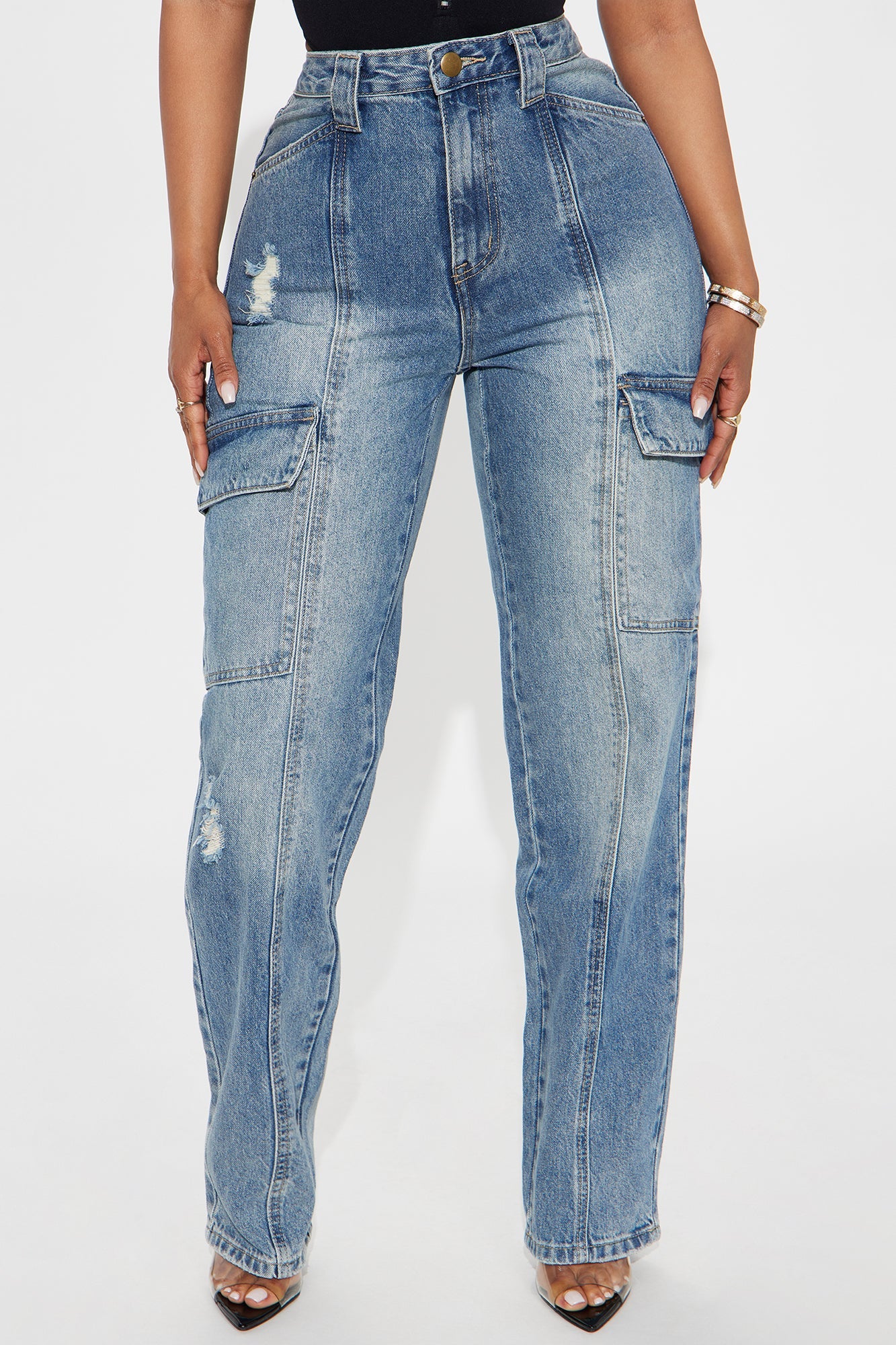 What It Seams Loose Cargo Jeans - Medium Wash