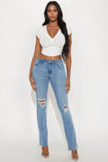 Tall Jessie Mid Rise Distressed Bootcut Jean - Light Blue Wash