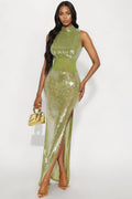 Arnell Sequin Gown - Chartreuse