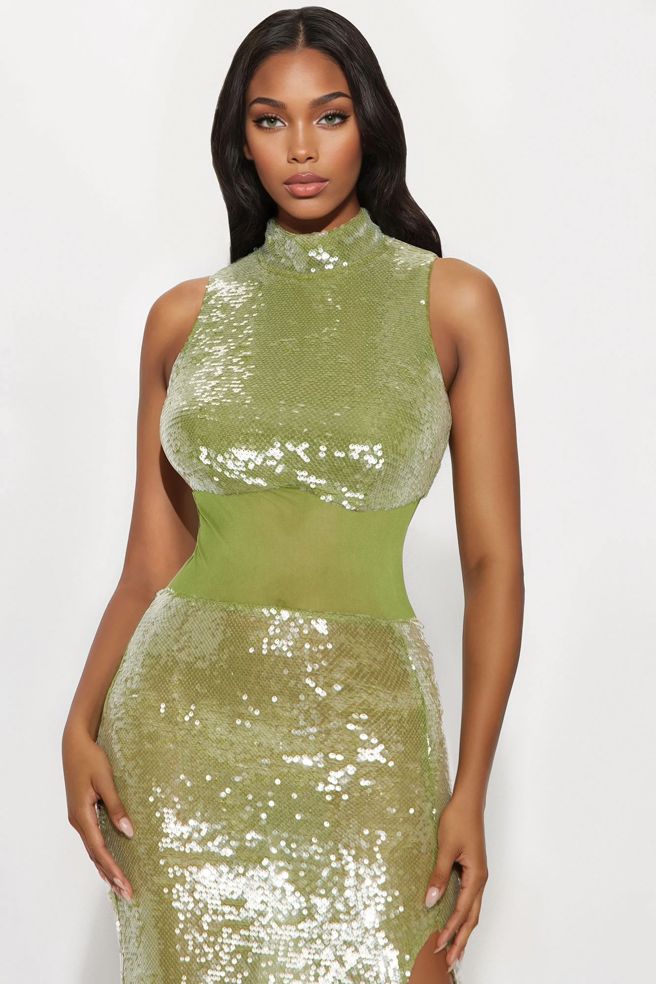 Arnell Sequin Gown - Chartreuse