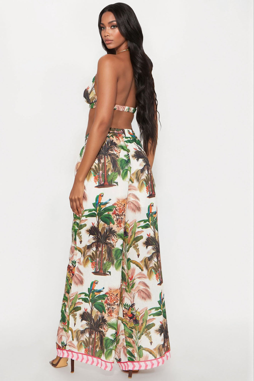 Misty Island Linen Pant Set - Green/combo