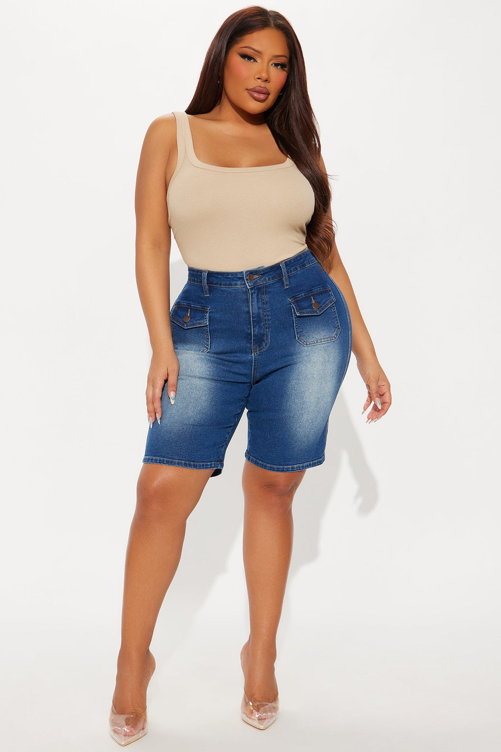 Shocker Tinted Stretch Denim Bermuda Shorts - Dark Wash