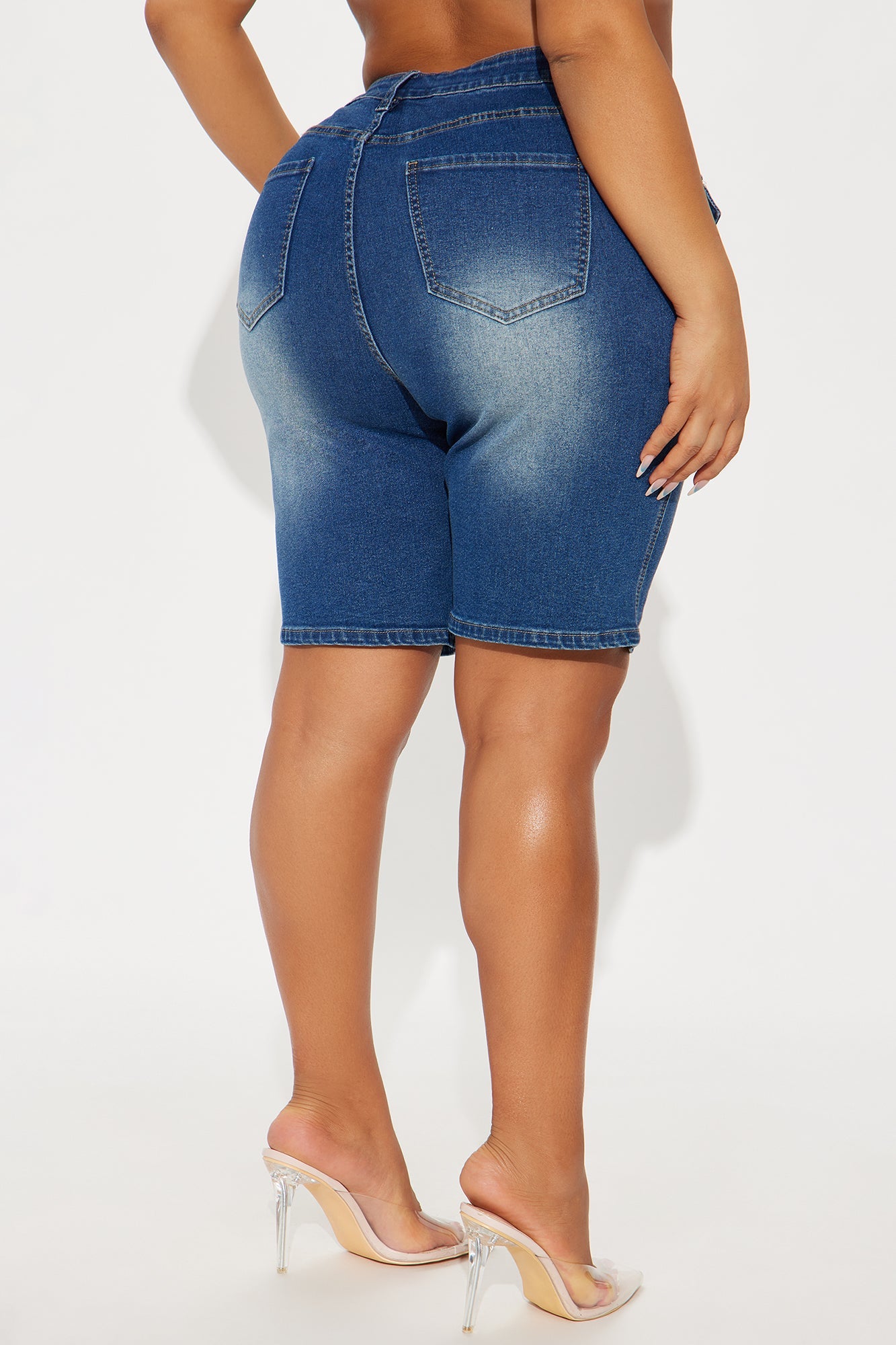 Shocker Tinted Stretch Denim Bermuda Shorts - Dark Wash