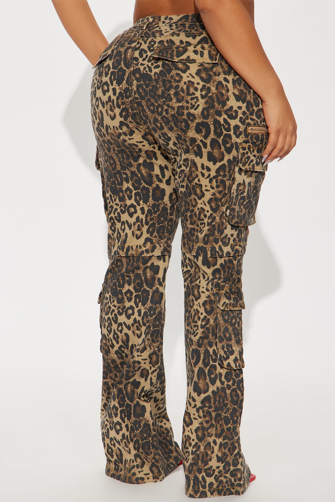 She's A Wild One Cargo Animal Print Flare Jeans - Brown Combo