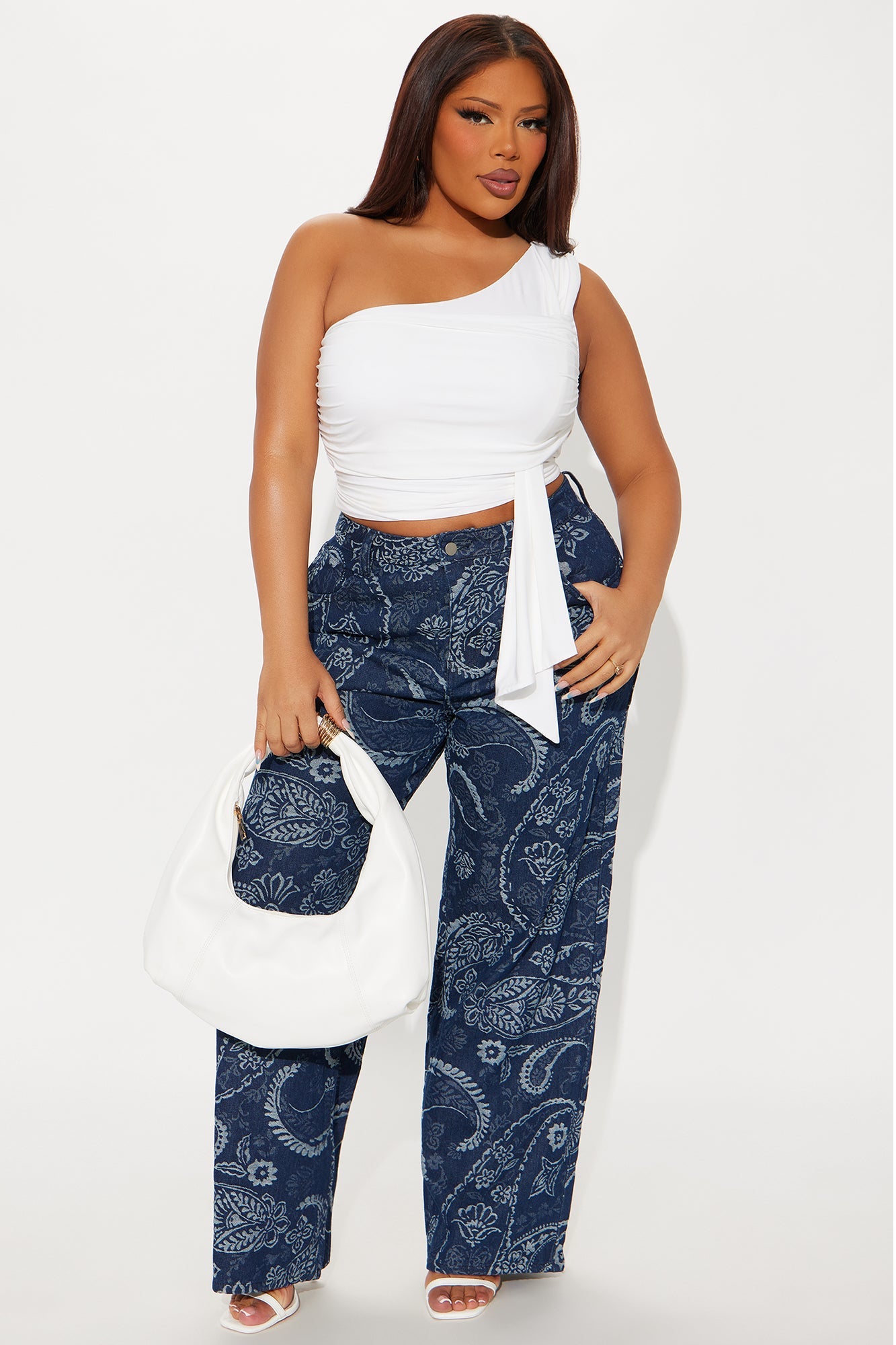 Paisley Dreams Jacquard Wide Leg Jeans - Dark Wash
