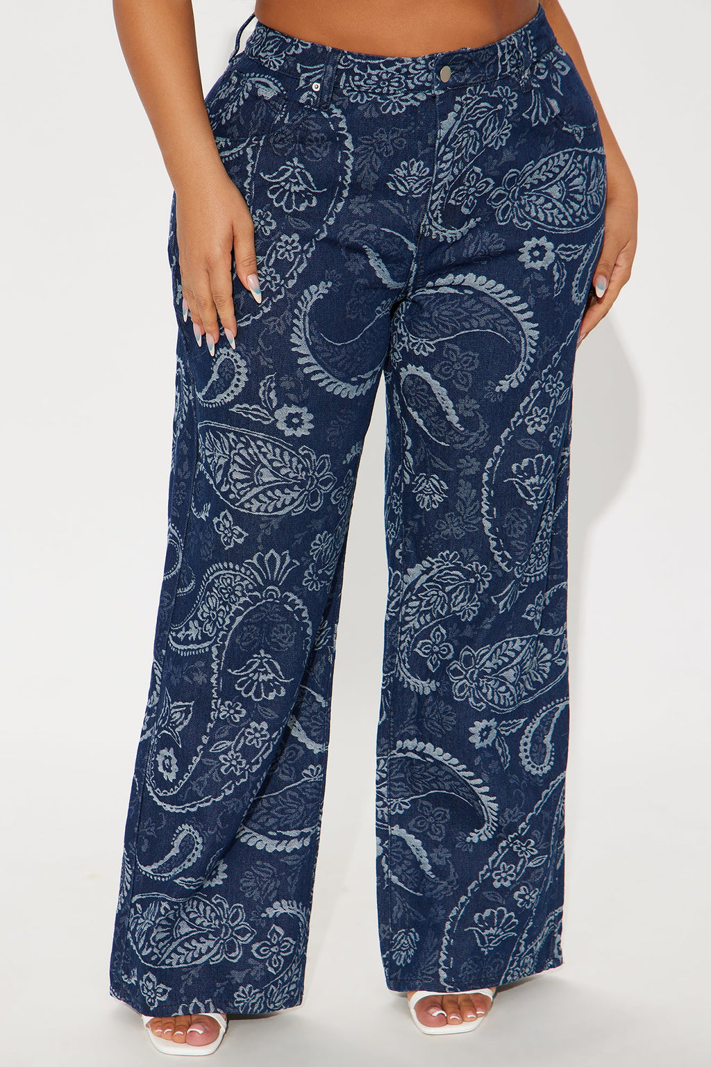 Paisley Dreams Jacquard Wide Leg Jeans - Dark Wash