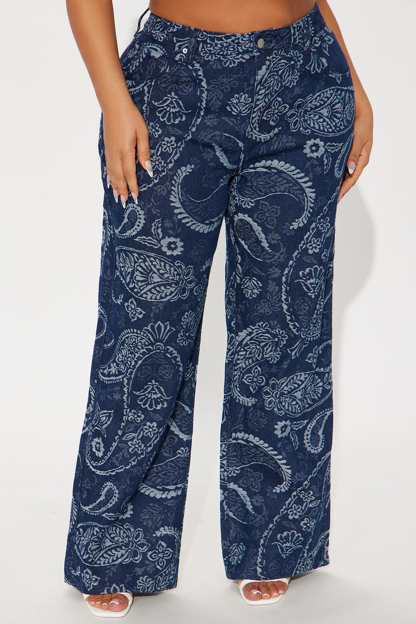 Paisley Dreams Jacquard Wide Leg Jeans - Dark Wash