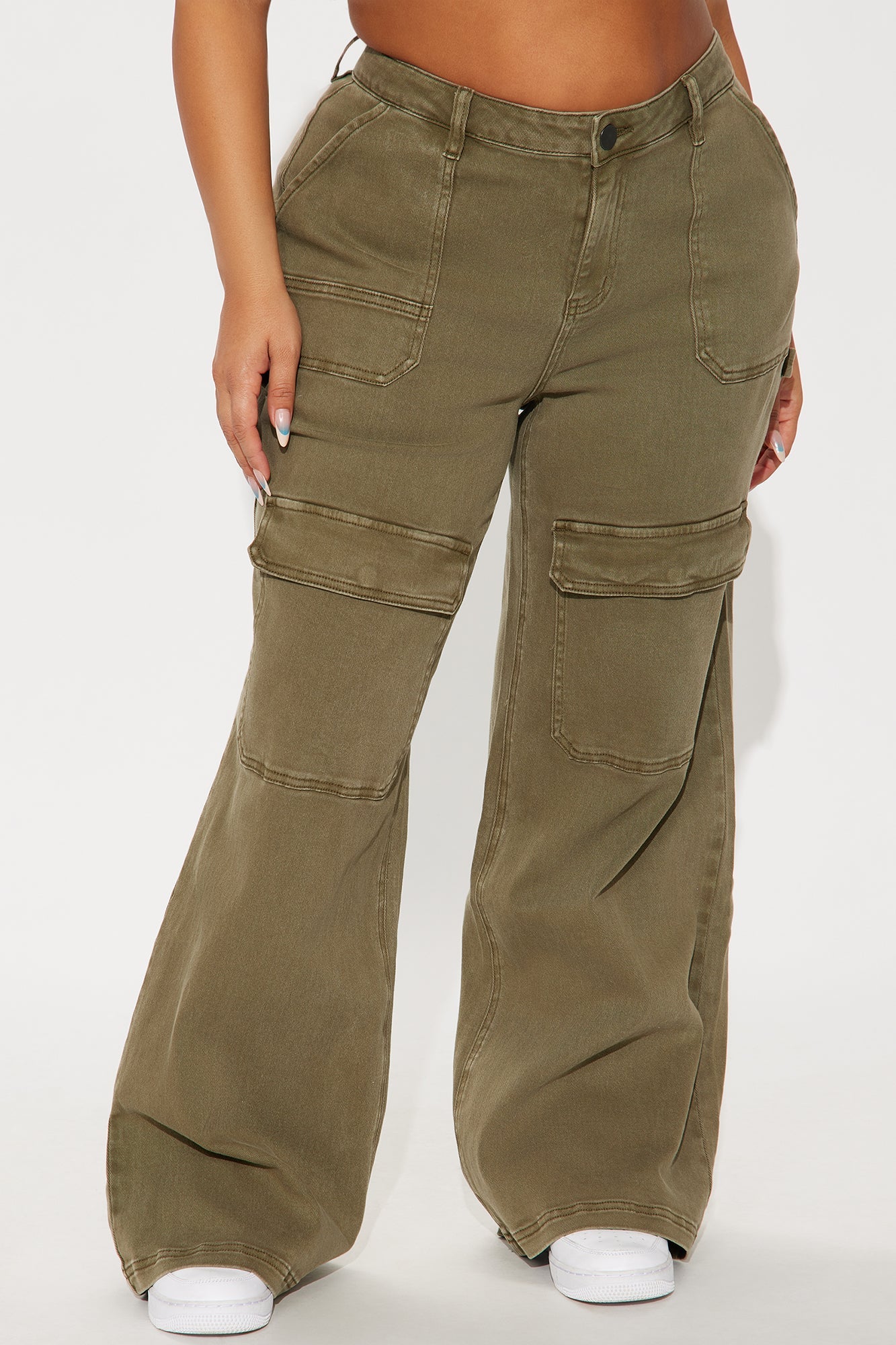 Here We Go Mid Rise Cargo Jean - Olive