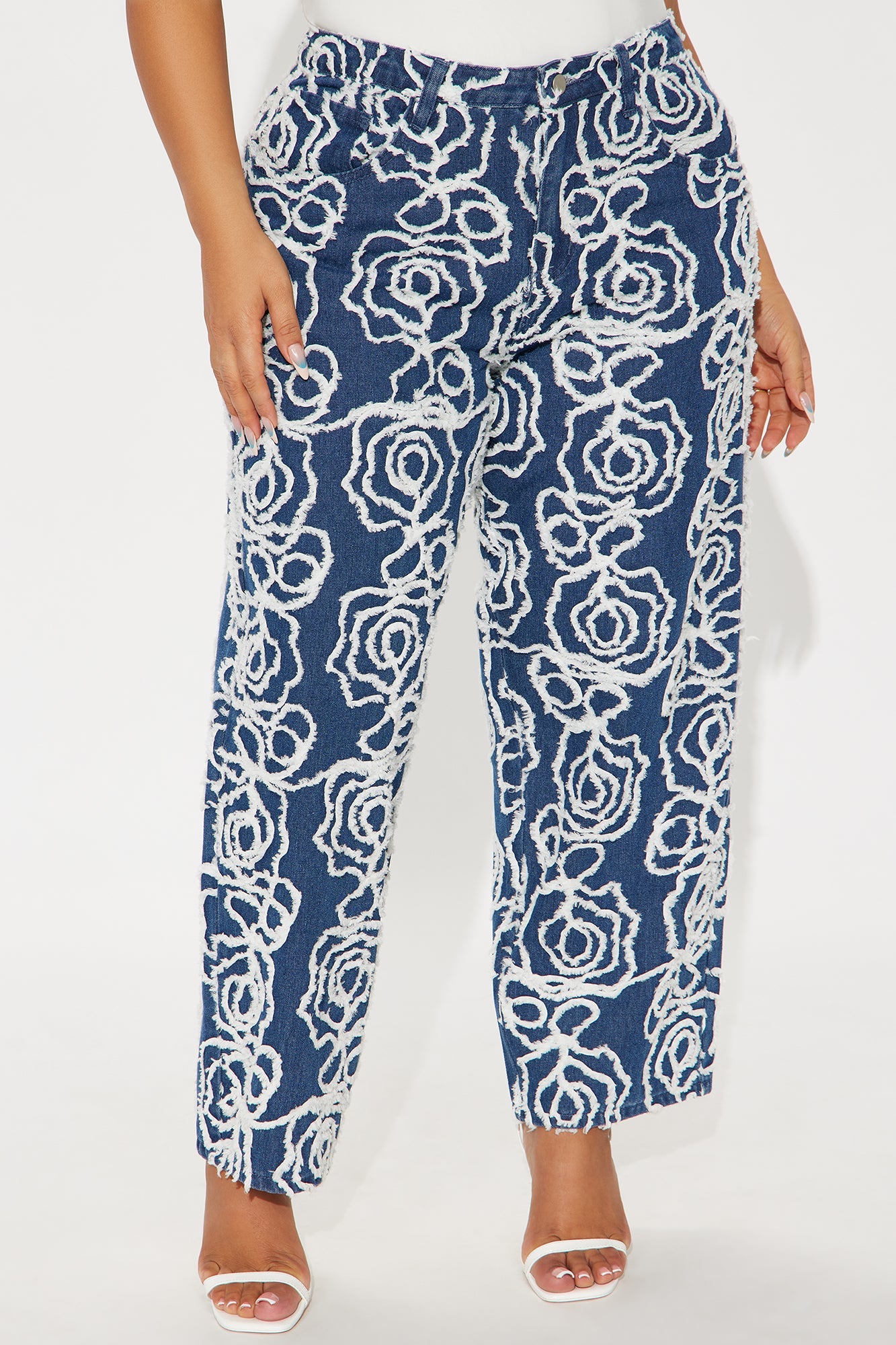 Urban Flora Loose Straight Leg Jeans - Medium Wash