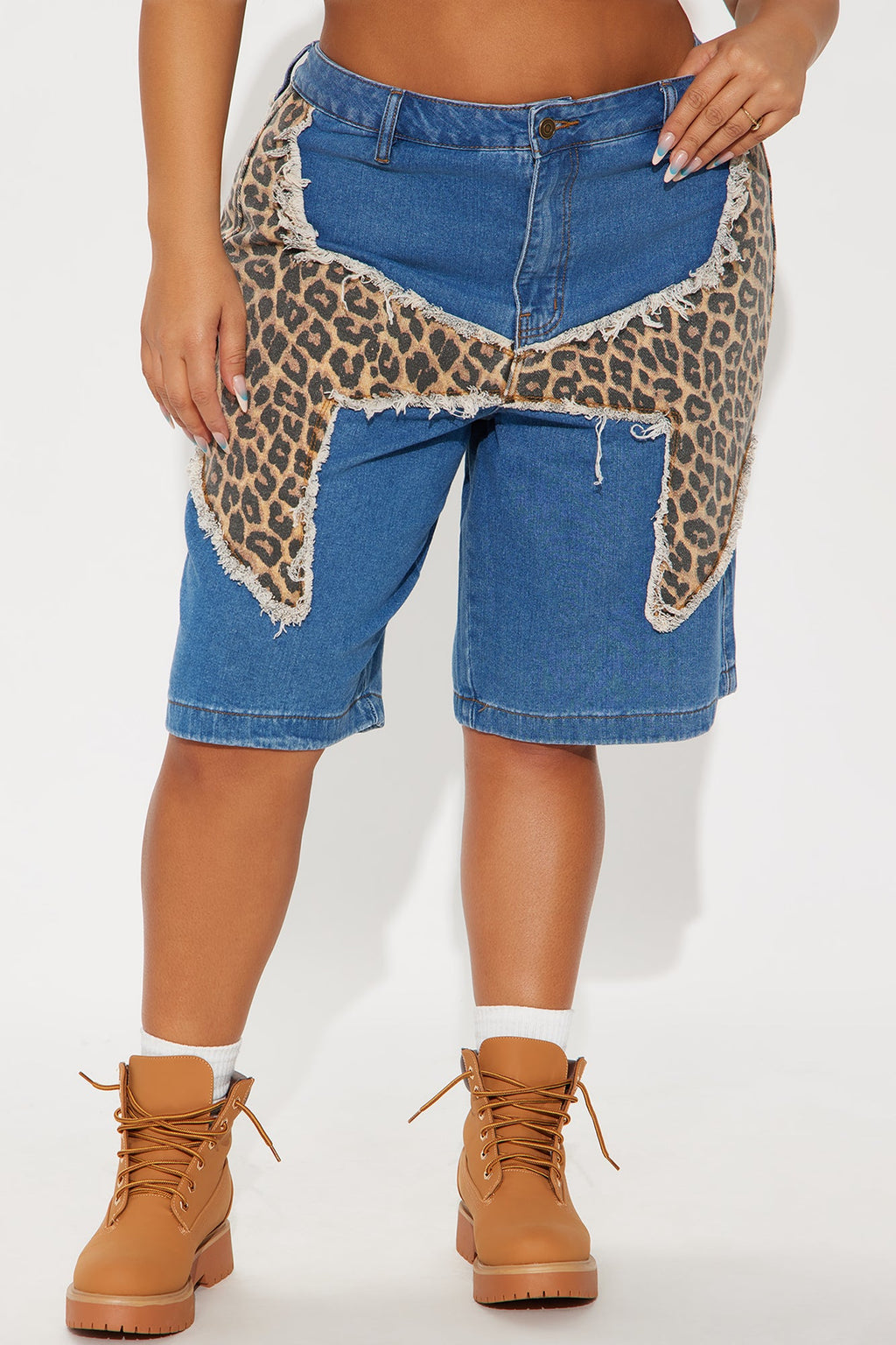 Spotted Soul Leopard Denim Jorts - Medium Wash