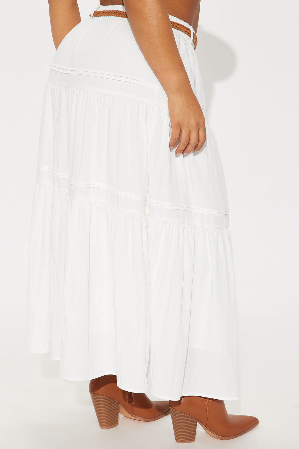 Jasinda Belted Tiered Gauze Midi Skirt - White